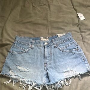 We the Free - Free People - FP Blue Denim Distressed Jean Shorts